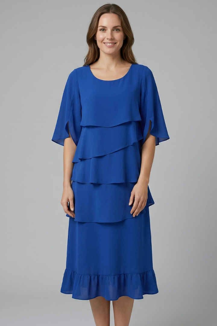Women’s Midi Dress with Split Sleeves and Ruffle Details