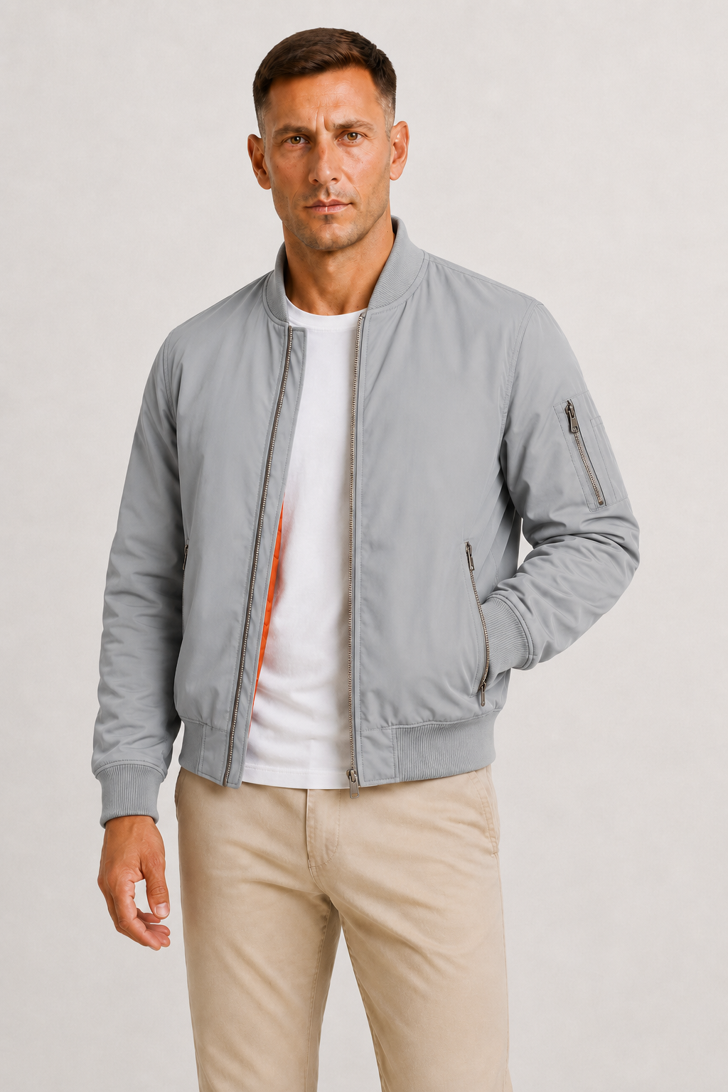 Men's Oversized Bomber Jacket with Full Zip