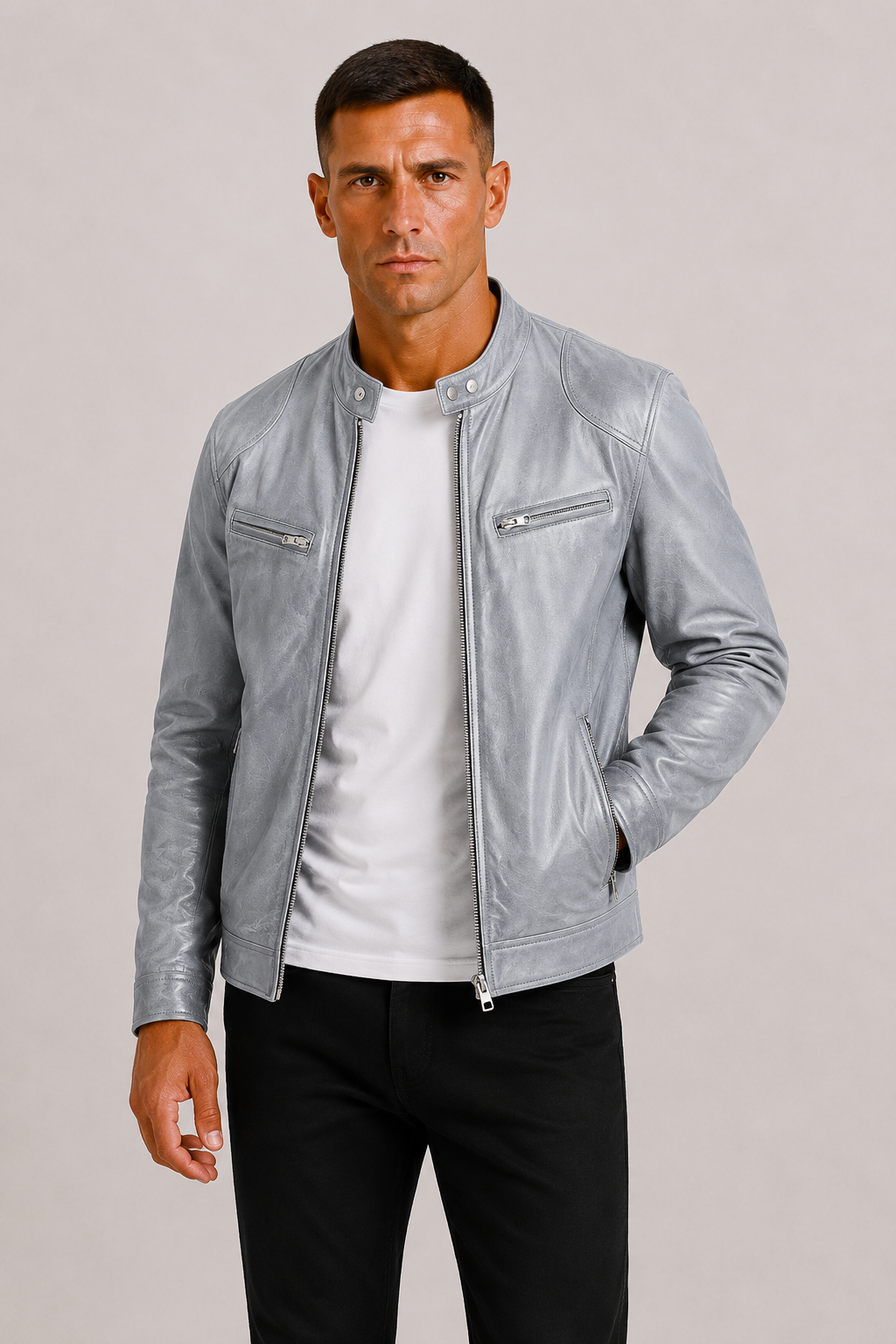 Men's Leather-Look Biker Jacket