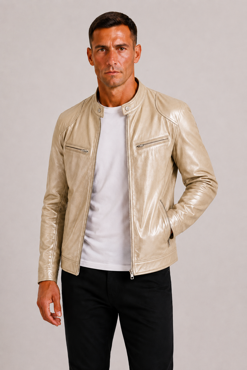 Men's Leather-Look Biker Jacket