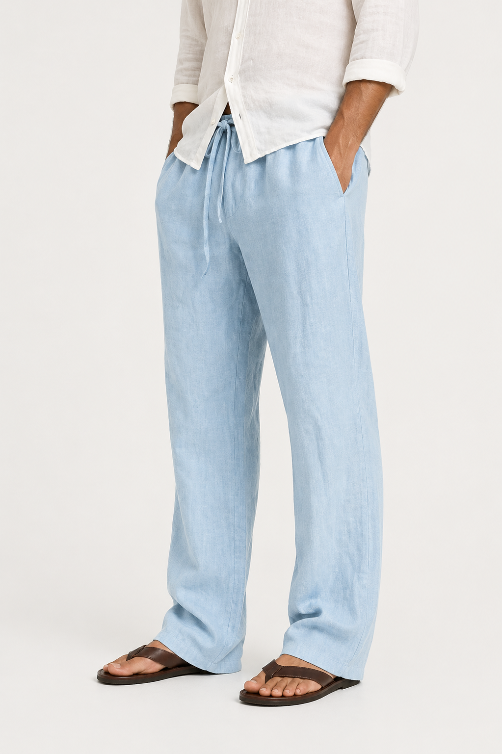 Men's Linen-Look Trousers with Drawstring and Comfort Fit