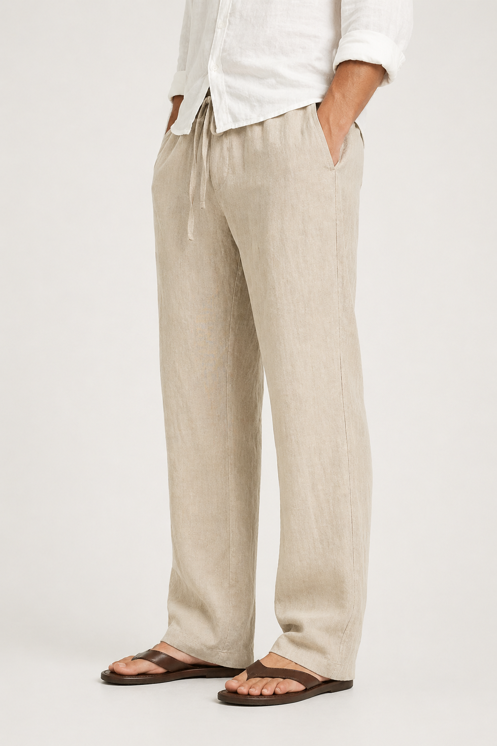 Men's Linen-Look Trousers with Drawstring and Comfort Fit
