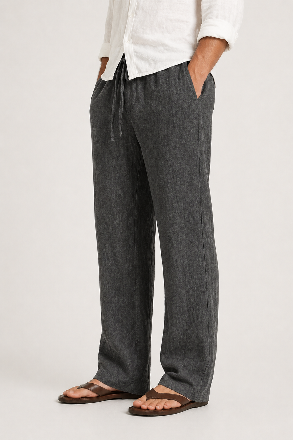 Men's Linen-Look Trousers with Drawstring and Comfort Fit