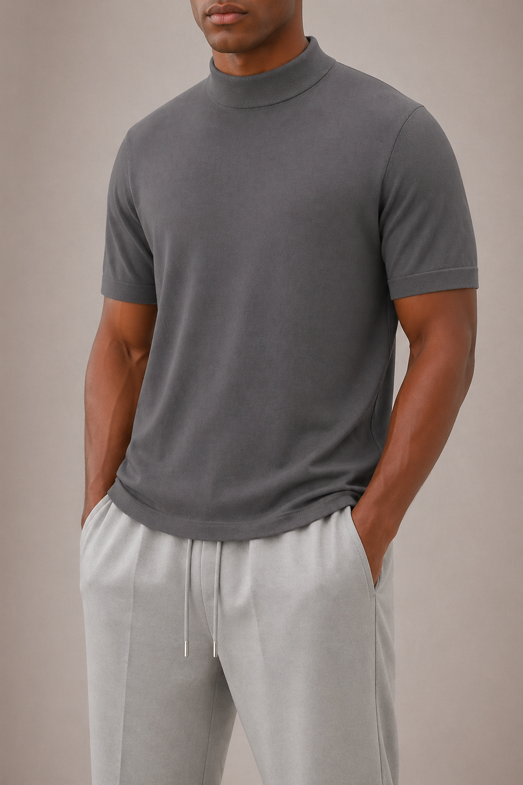 Men's Short-Sleeve Roll Neck T-Shirt with Slim Fit