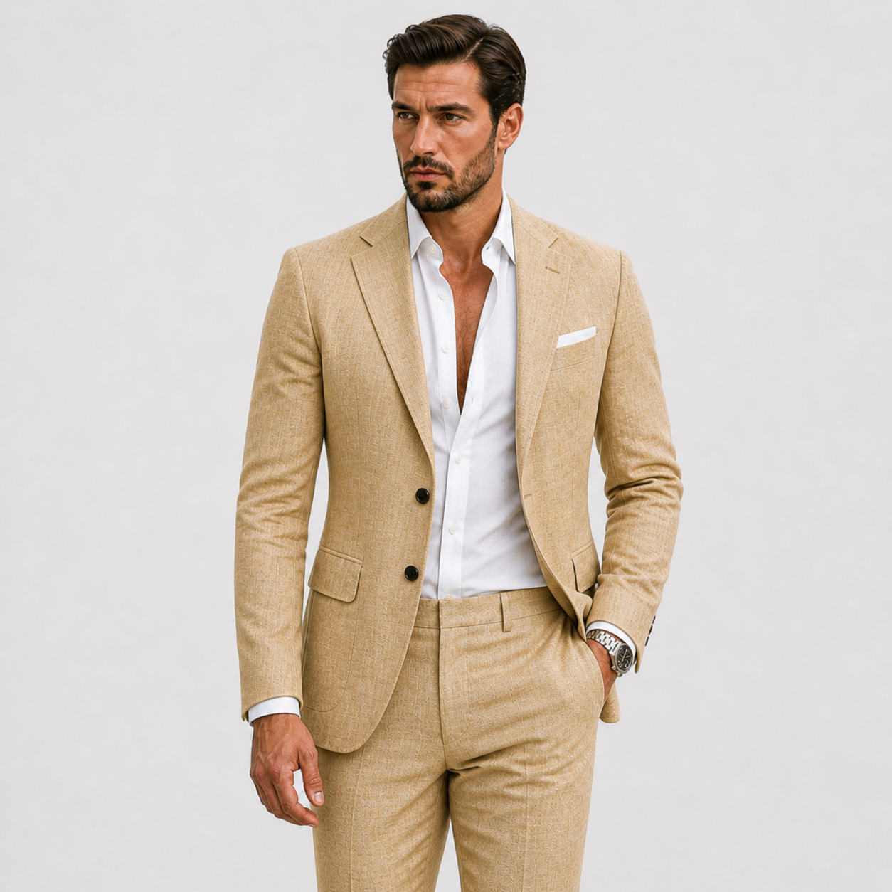 Men's Slim-Fit Linen Suit for Summer