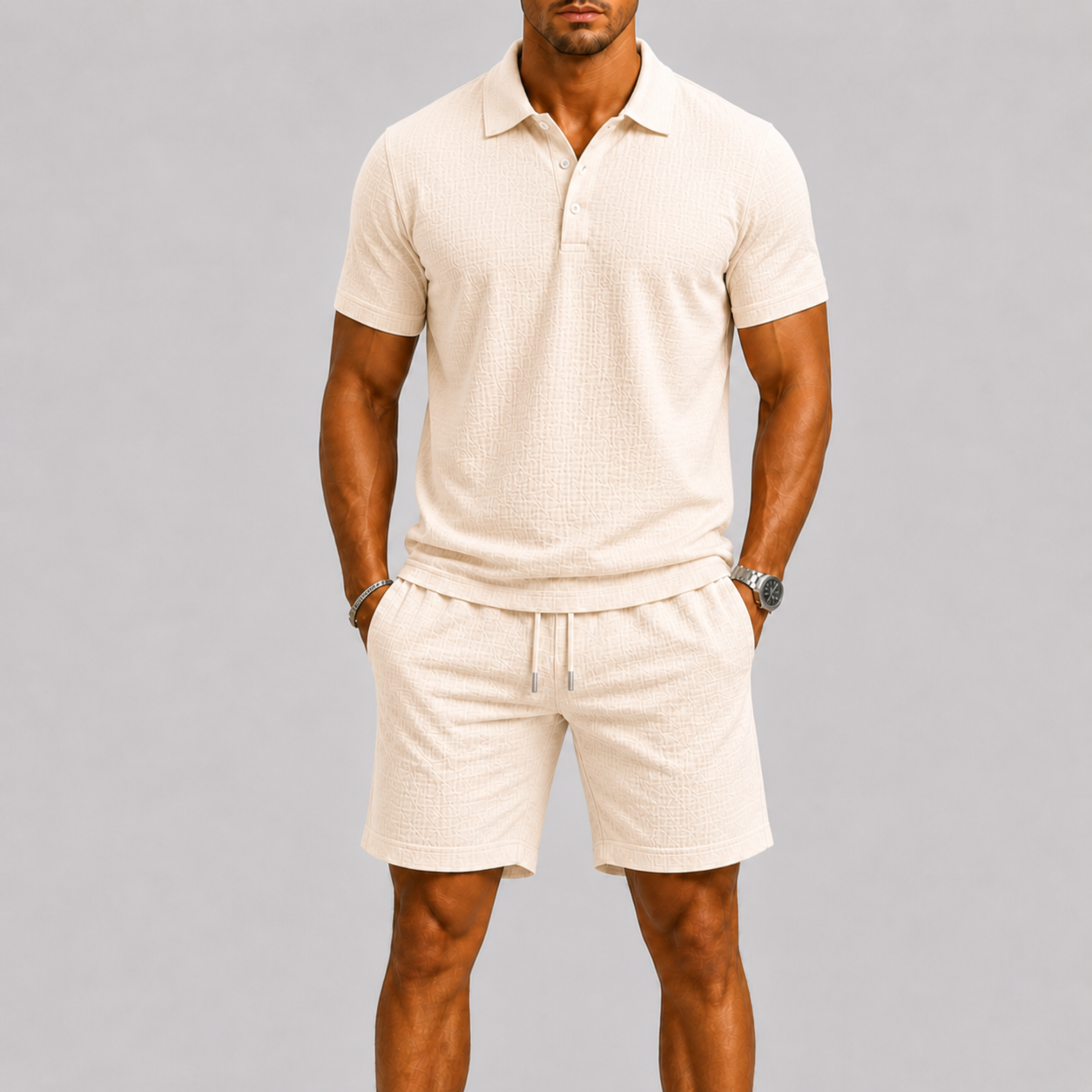 Men's Jacquard Shirt and Shorts Summer Set
