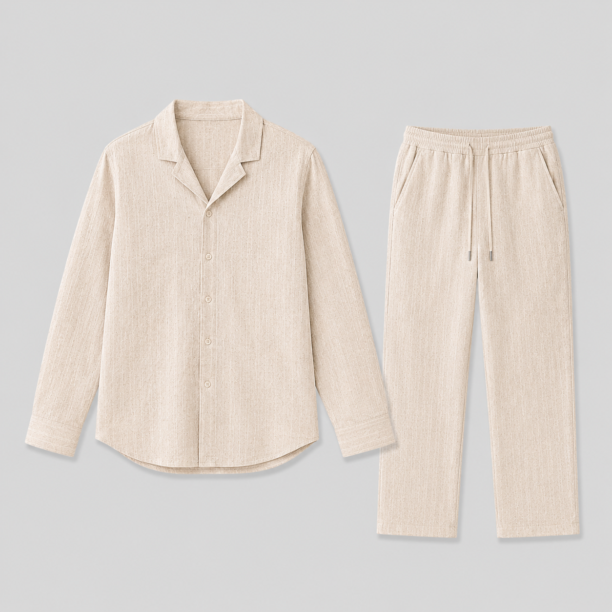 Men's Linen Set with Cuban Collar Shirt and Trousers