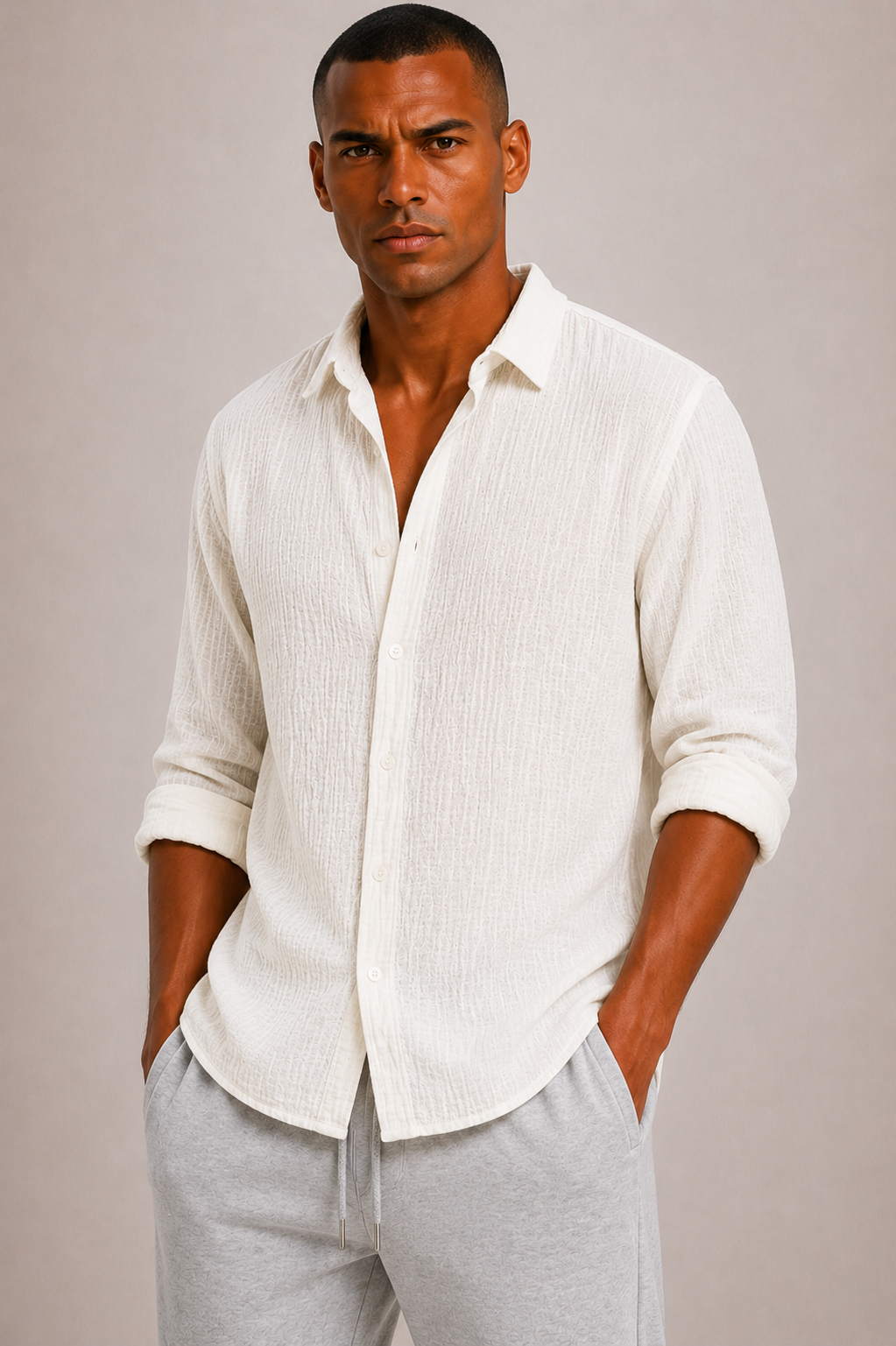 Men's Textured Cotton Shirt with Classic Fit