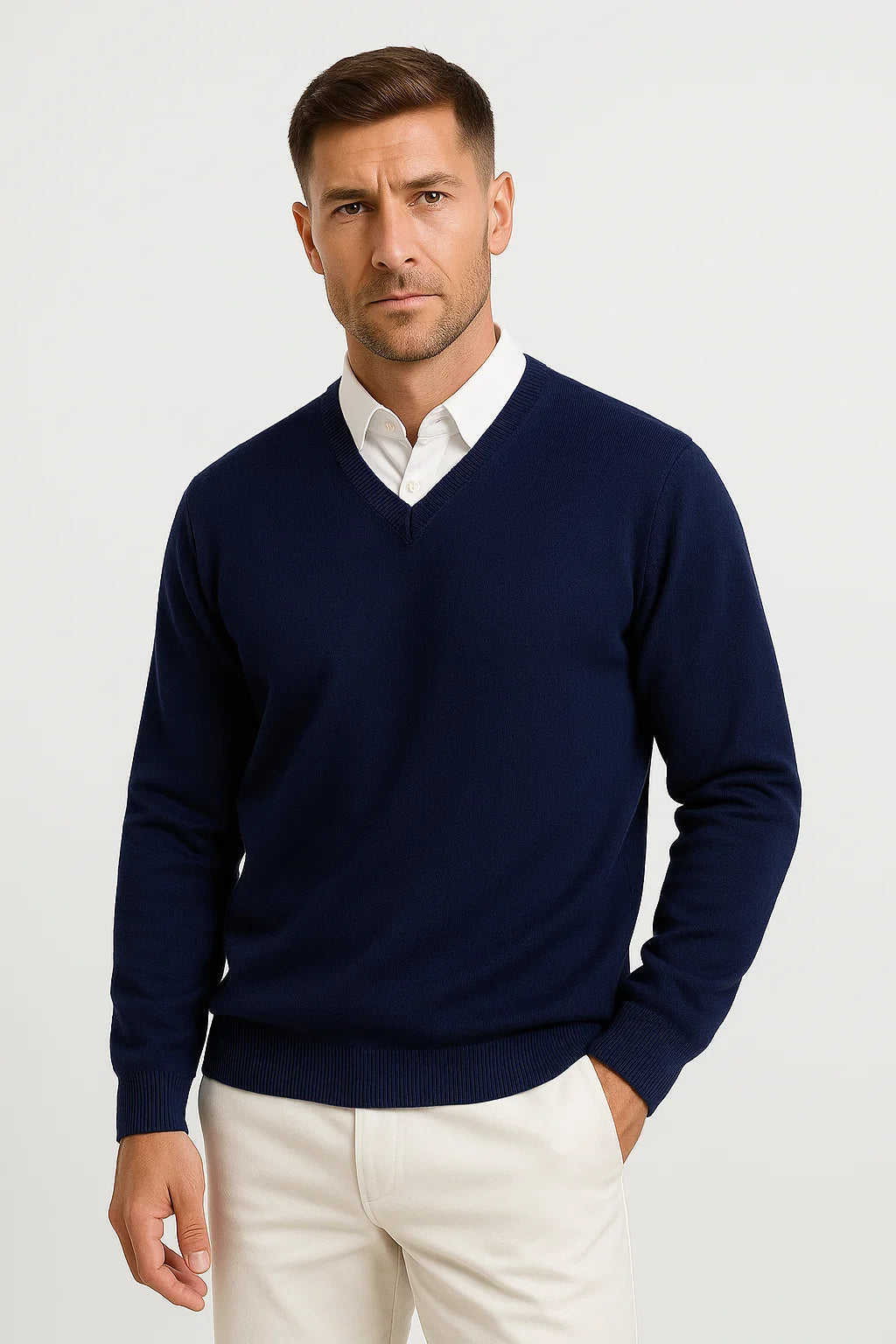 Men's V-Neck Cashmere Pullover, Slim Fit