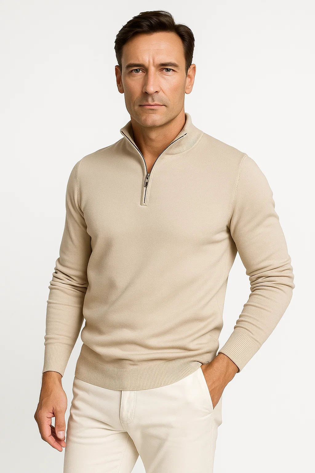 Men's Quarter-Zip Cotton-Blend Jumper with Classic Fit