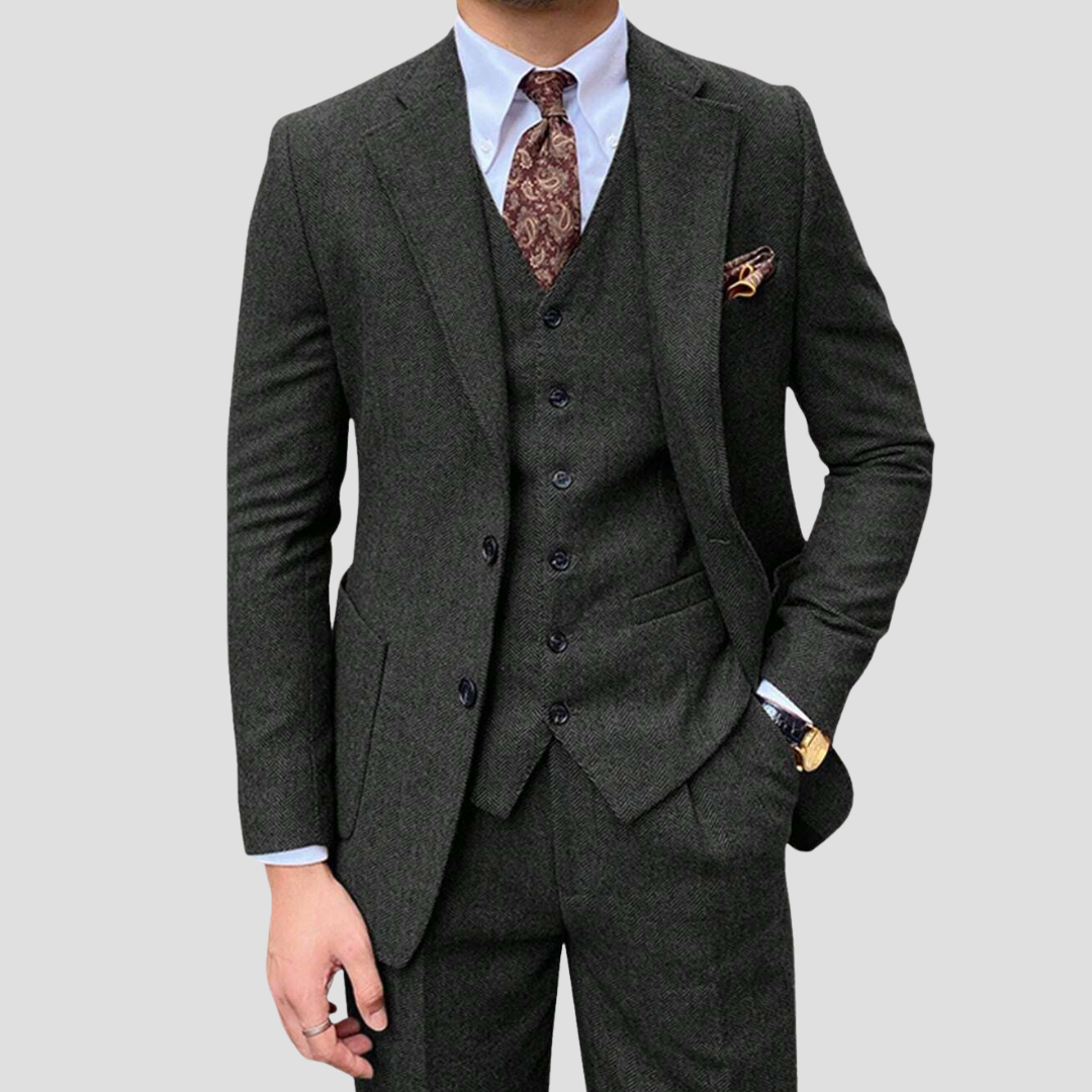 Men's Three-Piece Slim Fit Suit with Matching Waistcoat