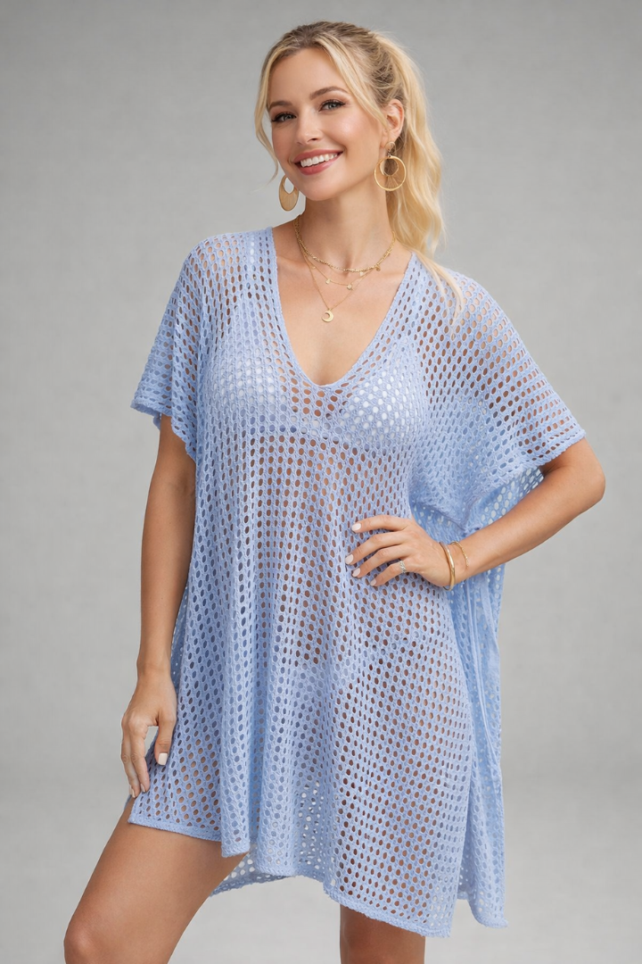 Women’s Beach Cover-Up with V-Neck and Short Sleeves