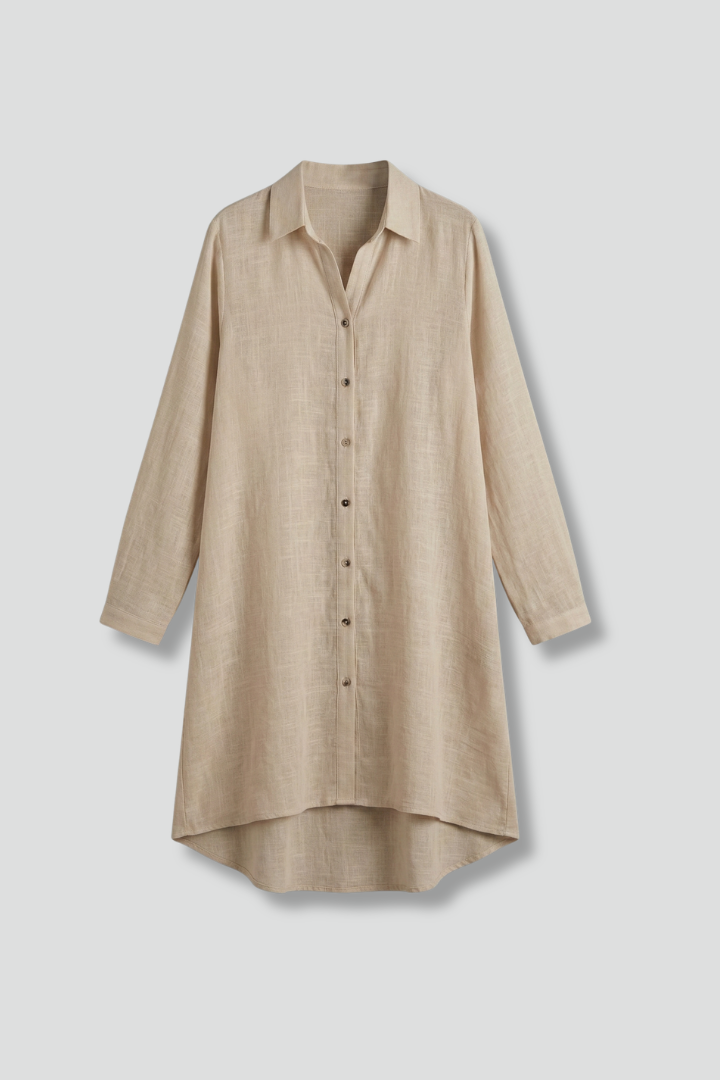 Women’s Beach Shirt Dress with Collar and Button Fastening