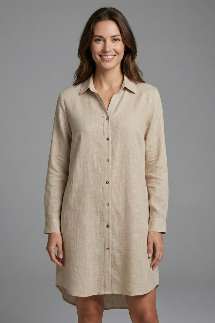 Women’s Beach Shirt Dress with Collar and Button Fastening