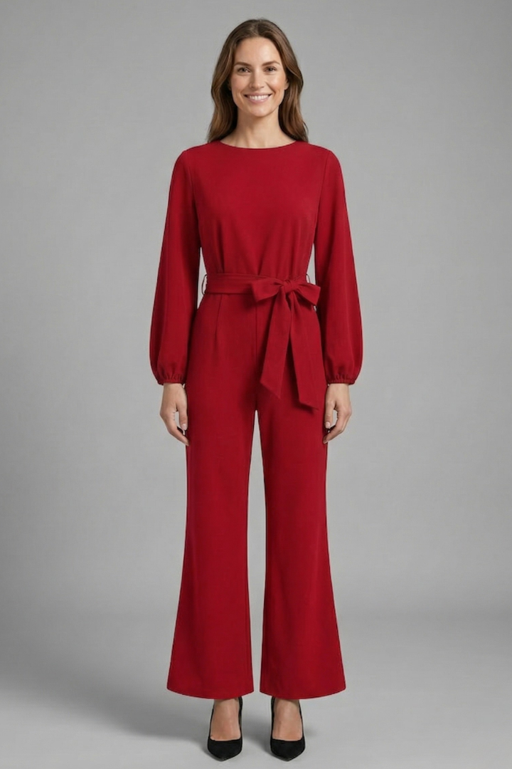 Women’s Jumpsuit with Long Sleeves and Tie Waist
