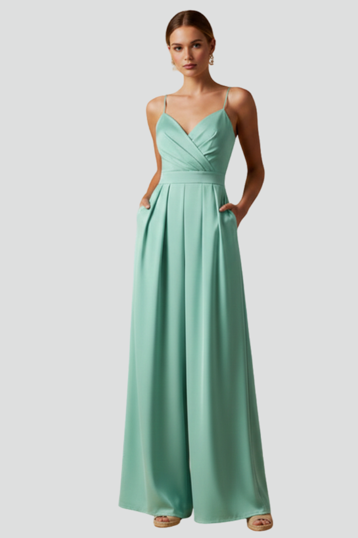 Women’s Jumpsuit with V Neckline and Wide Legs