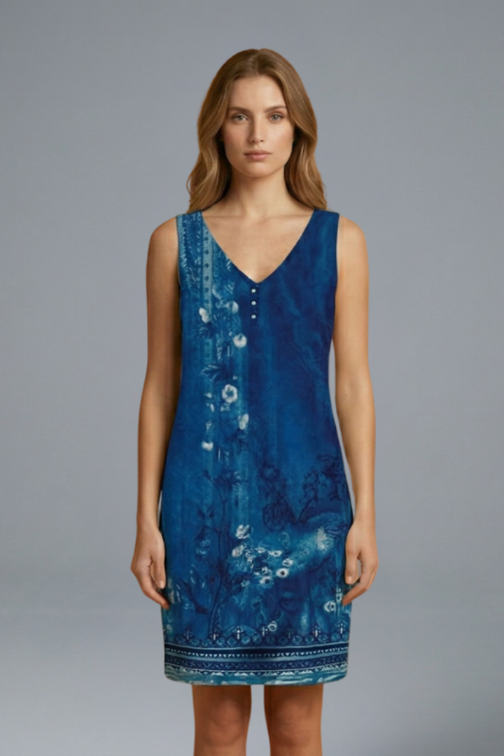 Women’s Mini Dress with V-Neck and Sleeveless Design