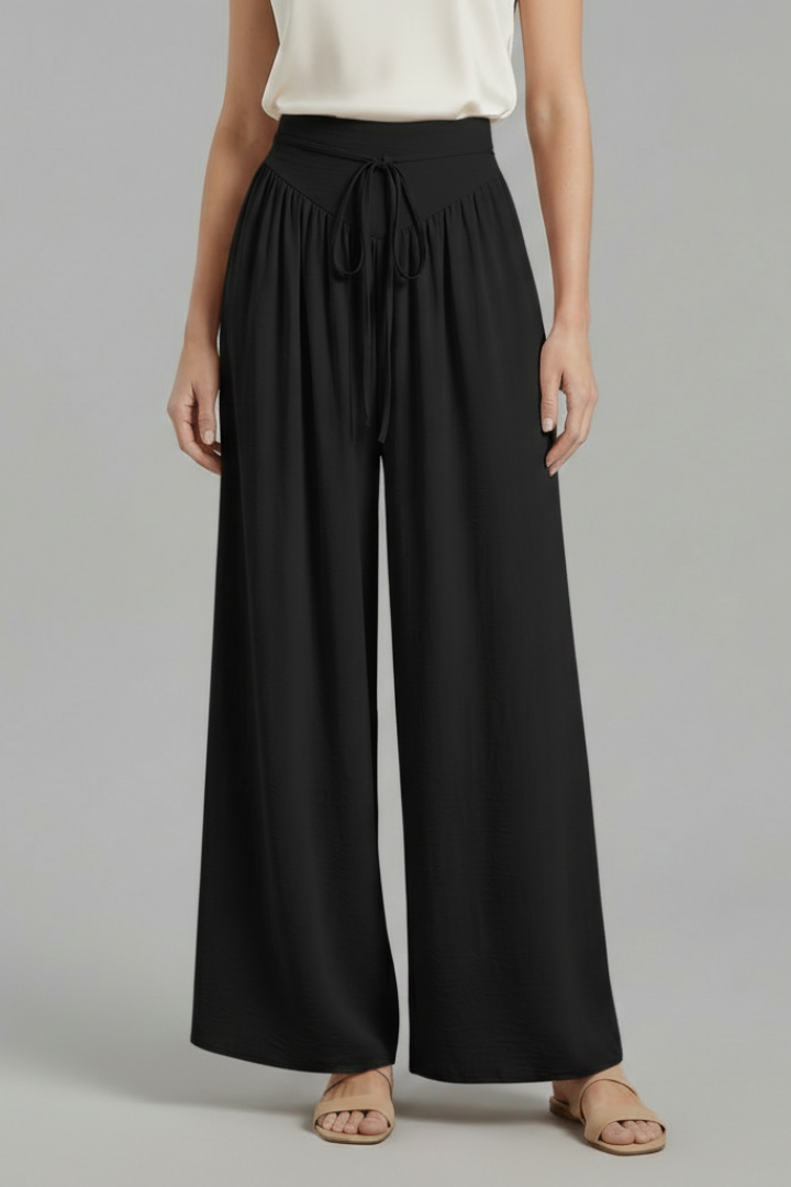 Women’s Palazzo Trousers with Elastic Waist and Drawstring