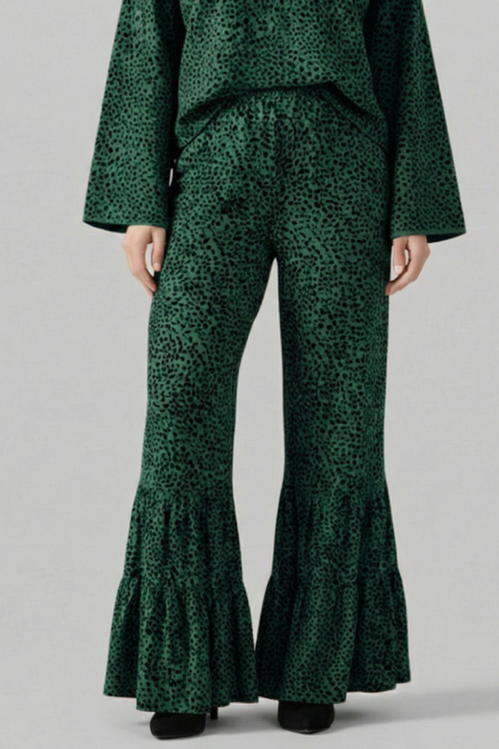 Women’s Palazzo Trousers with Elastic Waist and Ruffle Hem