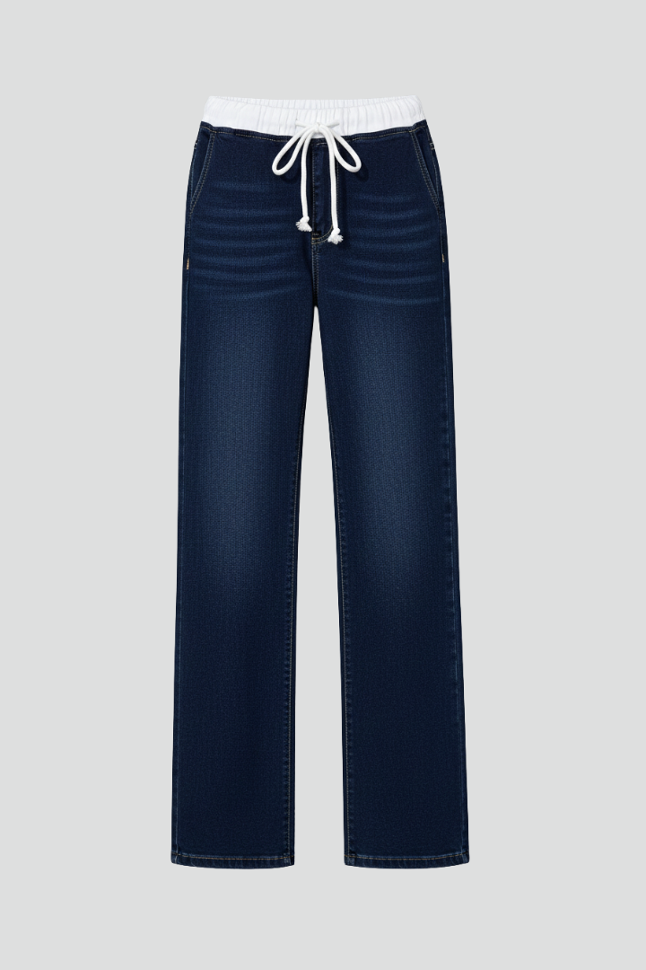 Women’s Straight-Leg Trousers with Elastic Waist and Drawstring