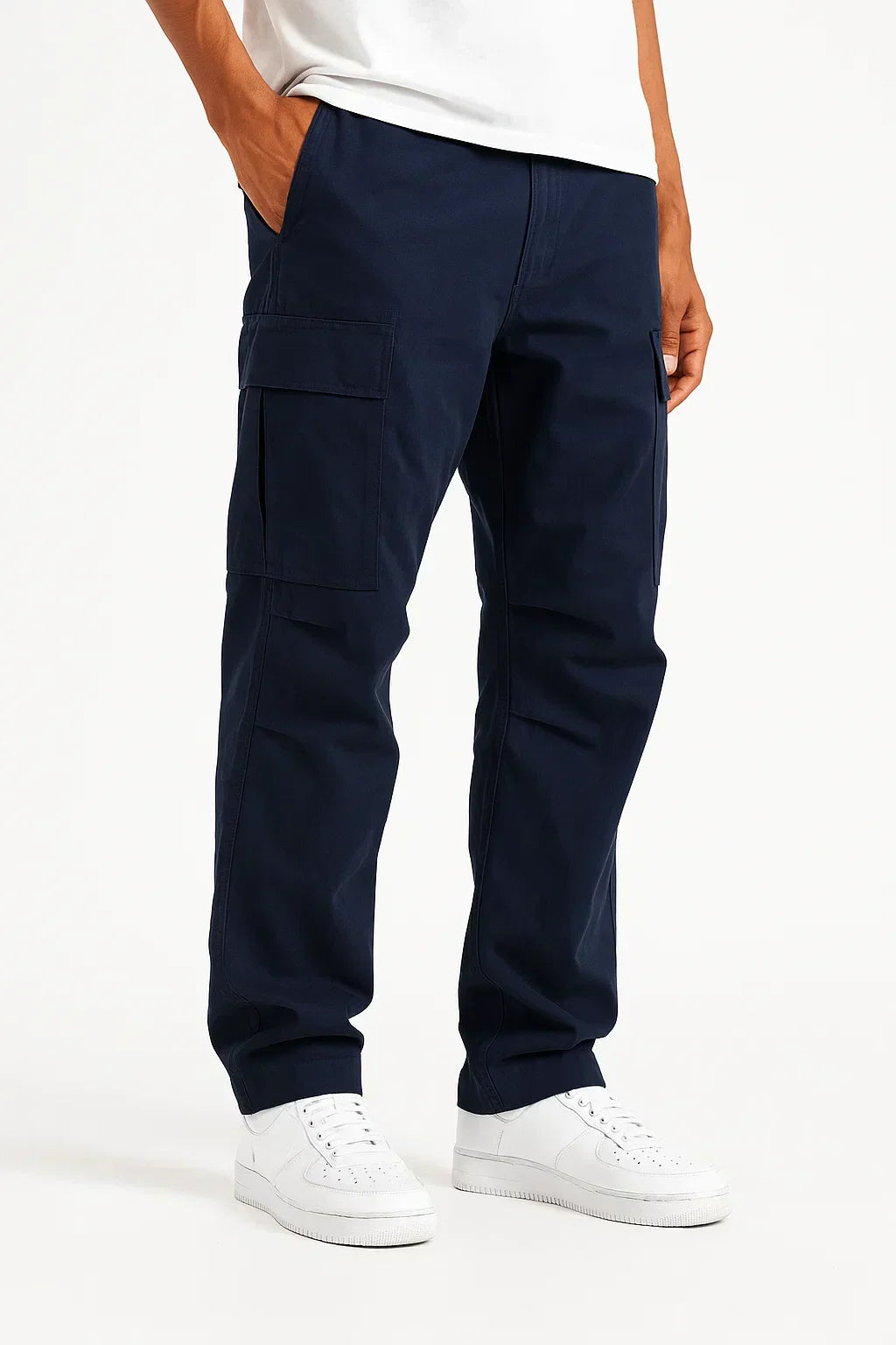 Men's Cotton Cargo Trousers with Elasticated Waist, Loose Fit