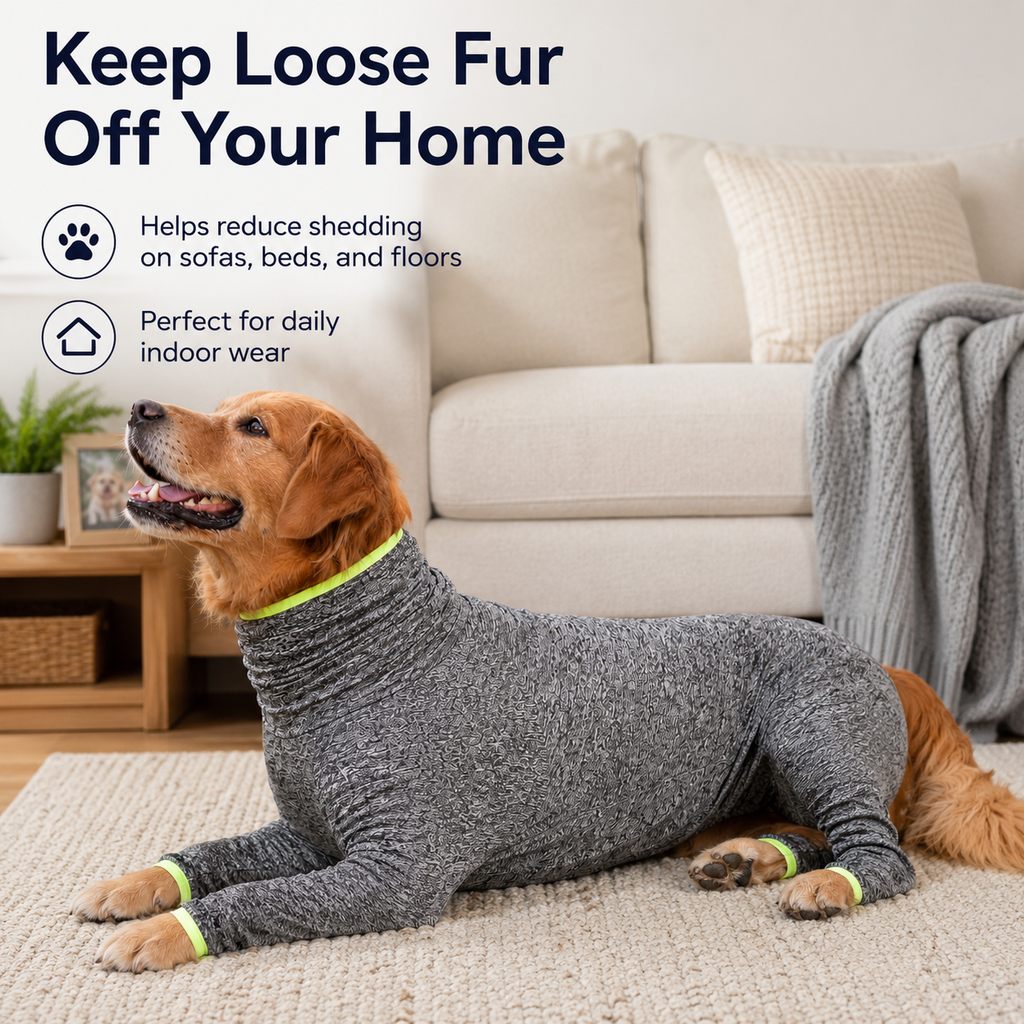 Large Dog Full-Body Suit for Indoor Wear | Stretch 4-Leg Coverall