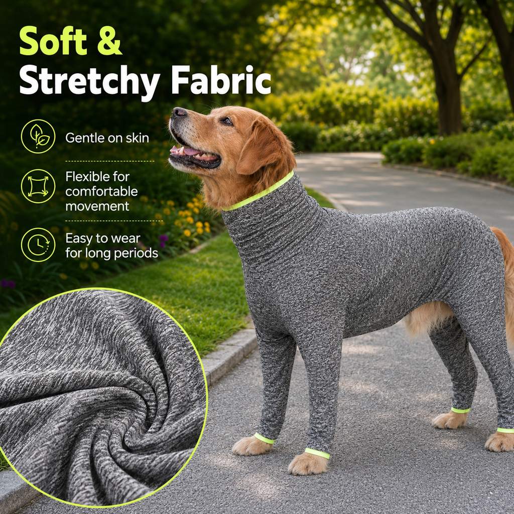 Large Dog Full-Body Suit for Indoor Wear | Stretch 4-Leg Coverall
