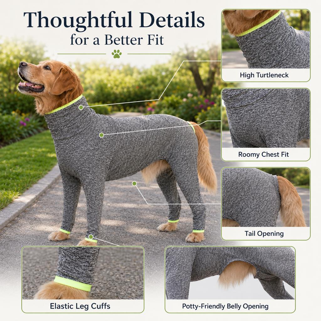 Large Dog Full-Body Suit for Indoor Wear | Stretch 4-Leg Coverall