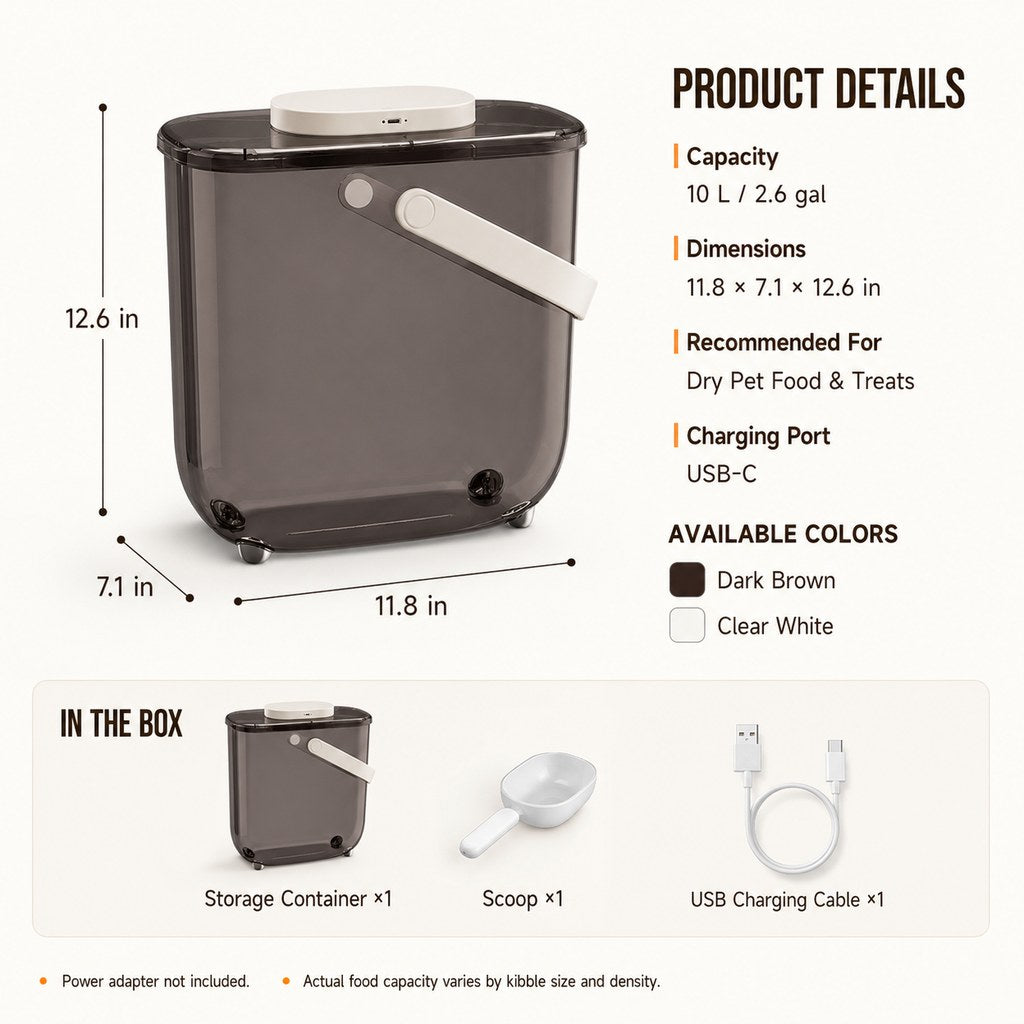 10L Automatic Vacuum Pet Food Storage Container for Pantry & Feeding Stations