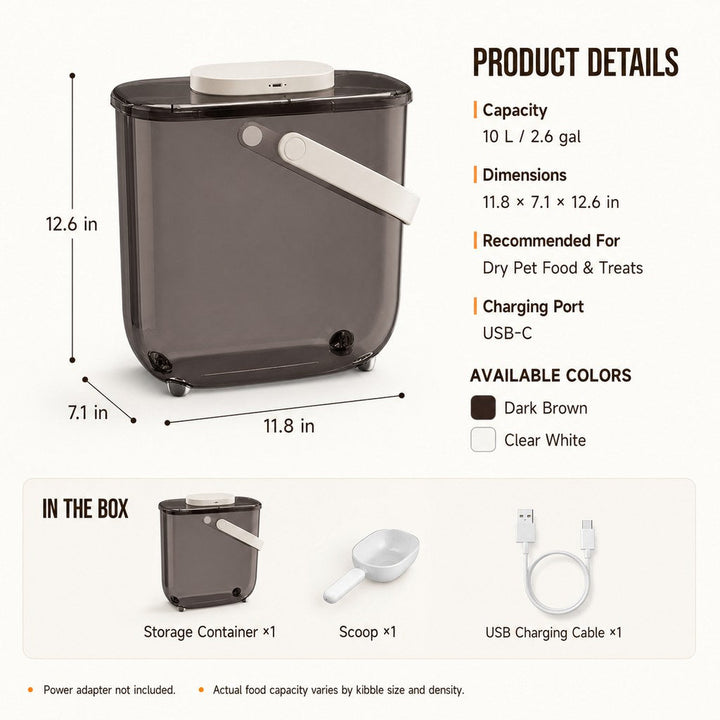 10L Automatic Vacuum Pet Food Storage Container for Pantry & Feeding Stations