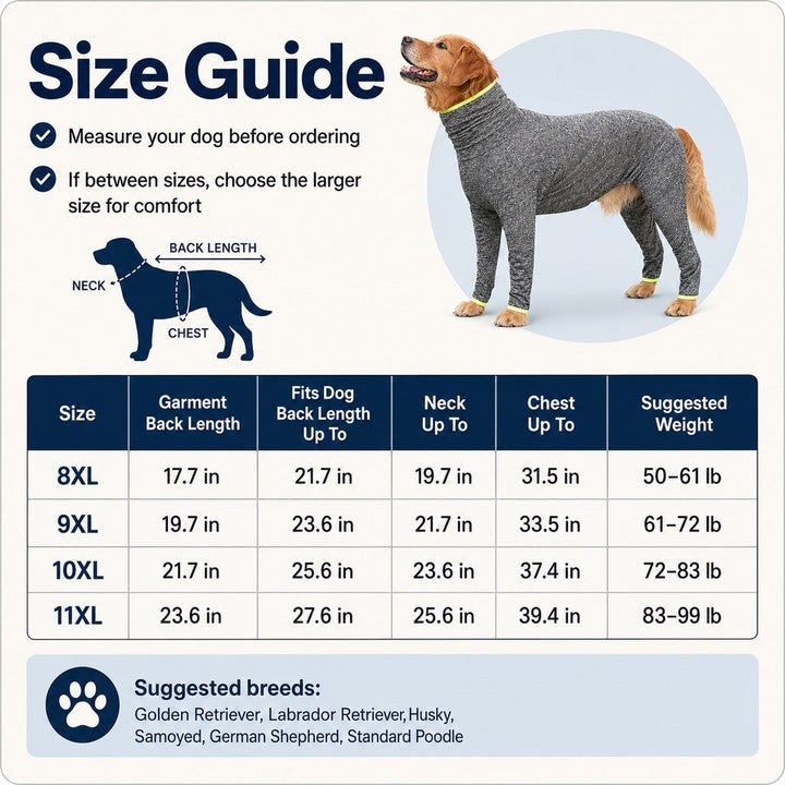 Large Dog Full-Body Suit for Indoor Wear | Stretch 4-Leg Coverall