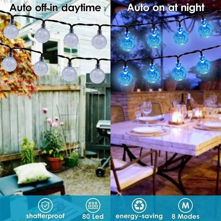 Crystal Globe Solar LED String Lights - 8 Lighting Modes, IP65