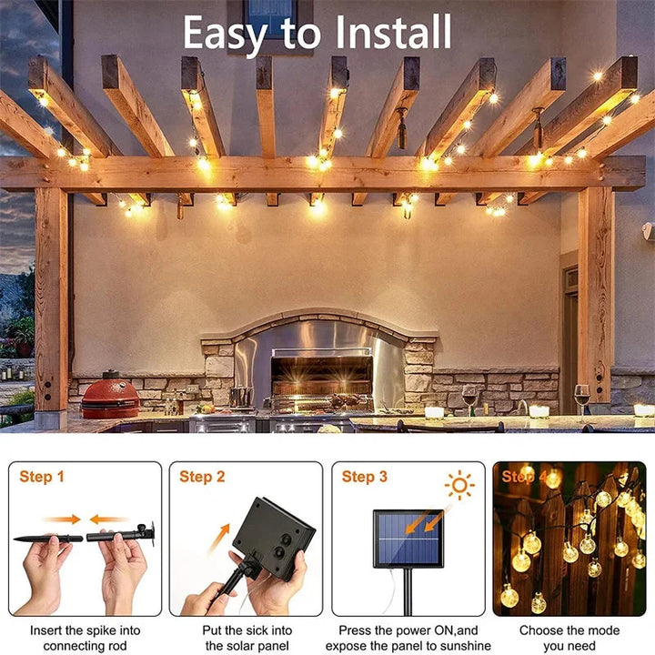 Crystal Globe Solar LED String Lights - 8 Lighting Modes, IP65