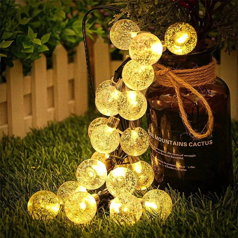 Crystal Globe Solar LED String Lights - 8 Lighting Modes, IP65