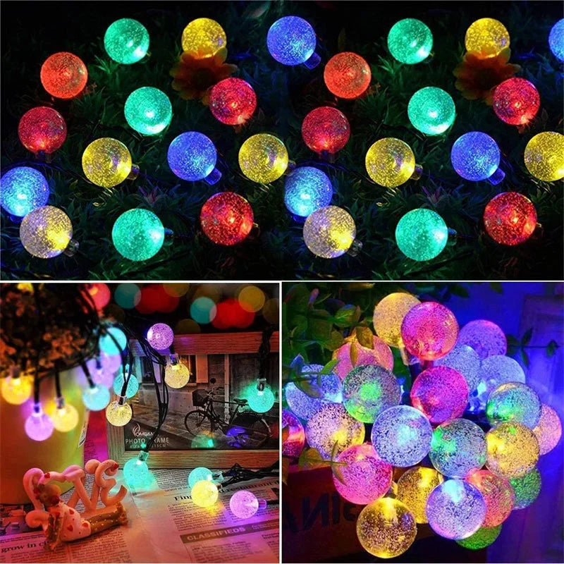 Crystal Globe Solar LED String Lights - 8 Lighting Modes, IP65