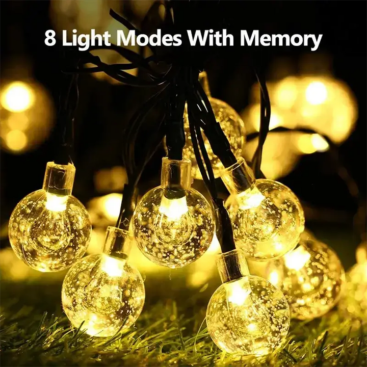 Crystal Globe Solar LED String Lights - 8 Lighting Modes, IP65