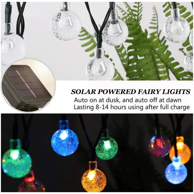 Crystal Globe Solar LED String Lights - 8 Lighting Modes, IP65