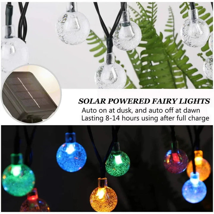 Crystal Globe Solar LED String Lights - 8 Lighting Modes, IP65