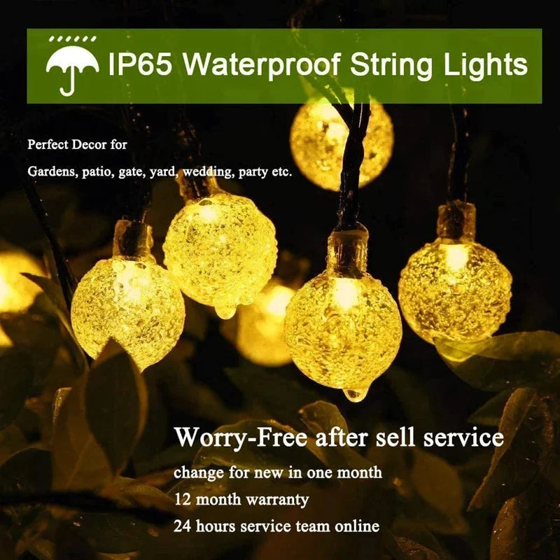 Crystal Globe Solar LED String Lights - 8 Lighting Modes, IP65