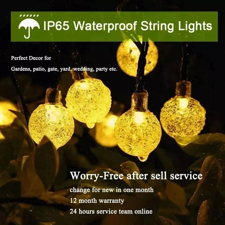 Crystal Globe Solar LED String Lights - 8 Lighting Modes, IP65