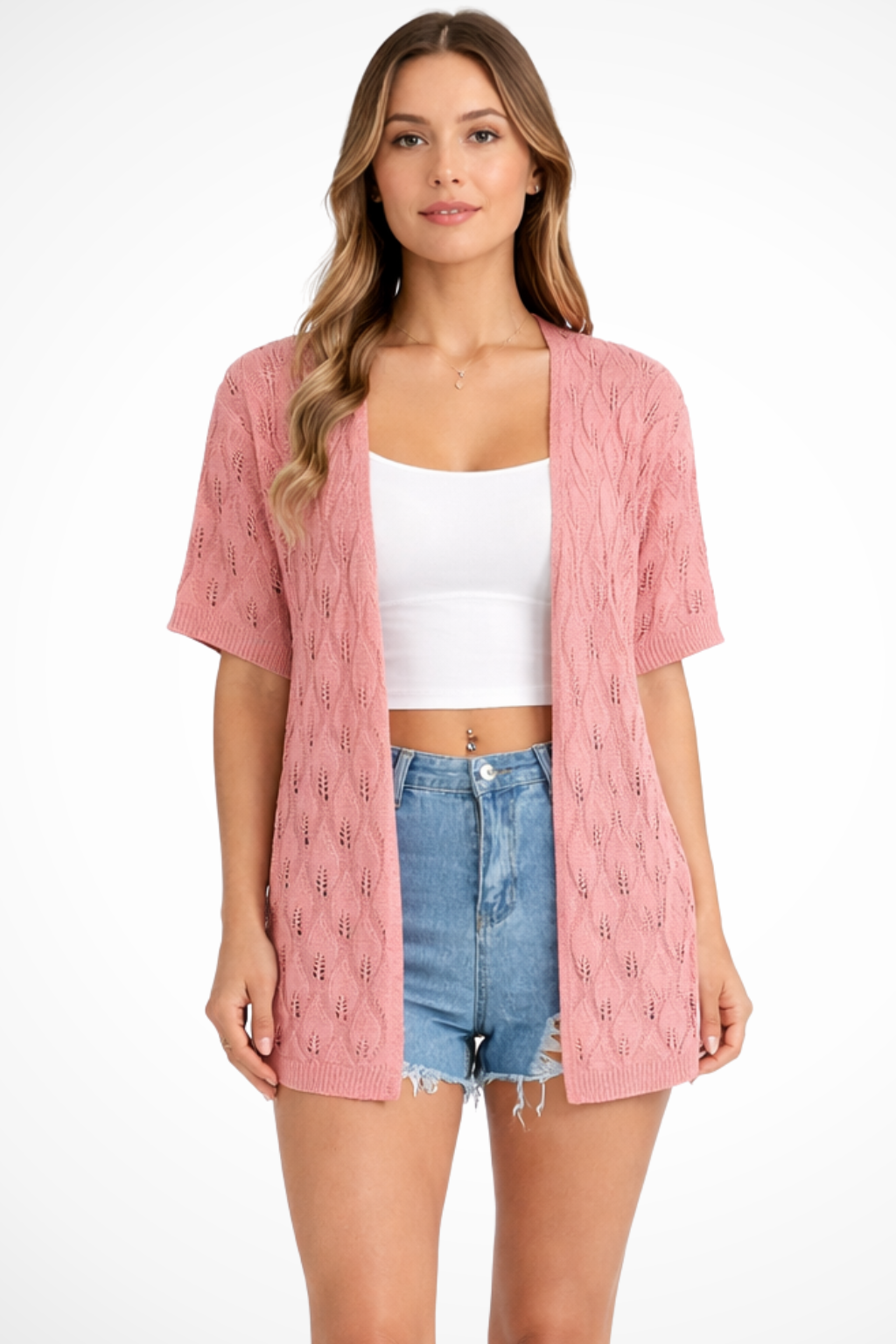 Women's Oversized Ribbed Cardigan for Everyday Wear in Pink