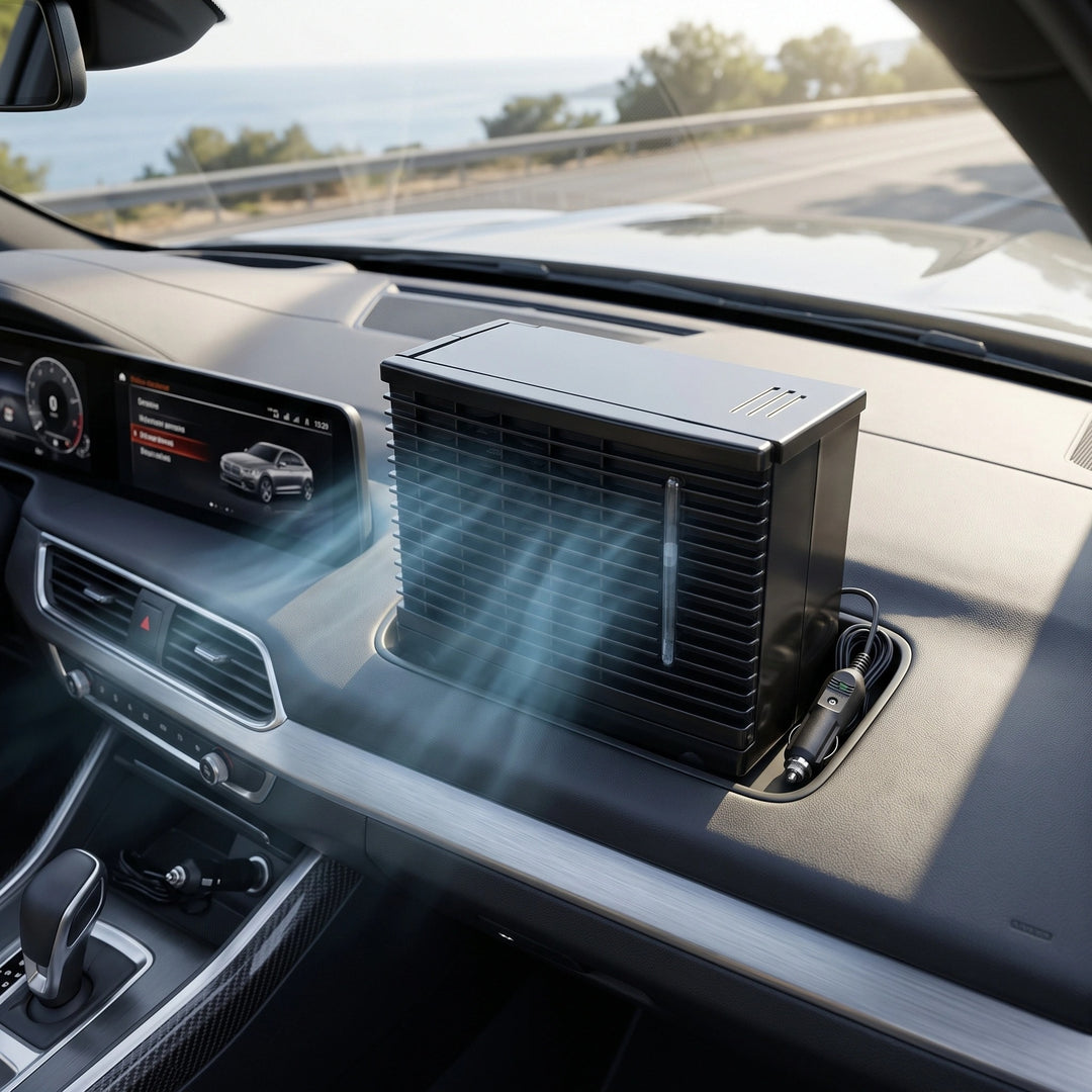 12V Portable Car Air Cooler with Water Tank, Quiet Fan and Washable Filter