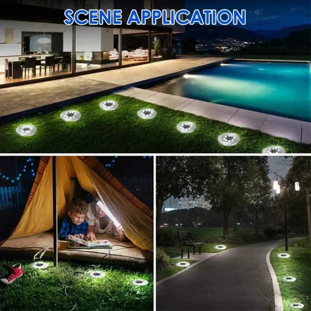 8/20 LED Solar Ground Lights - Stainless Steel, IP65 Waterproof, Auto