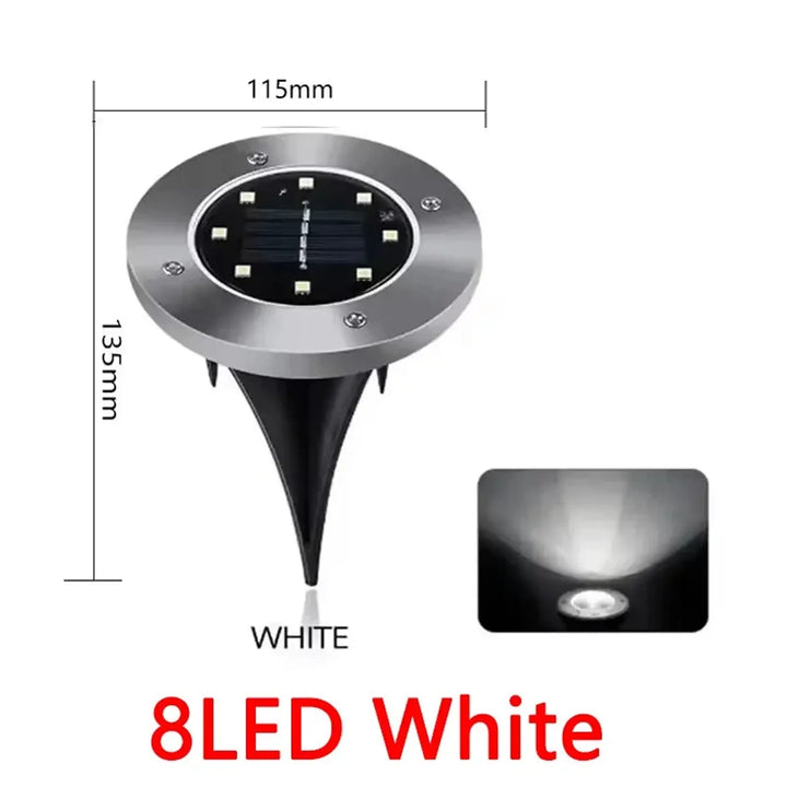 8/20 LED Solar Ground Lights - Stainless Steel, IP65 Waterproof, Auto