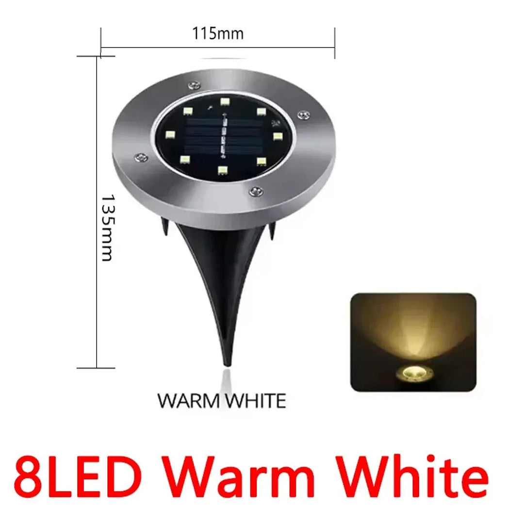 8/20 LED Solar Ground Lights - Stainless Steel, IP65 Waterproof, Auto