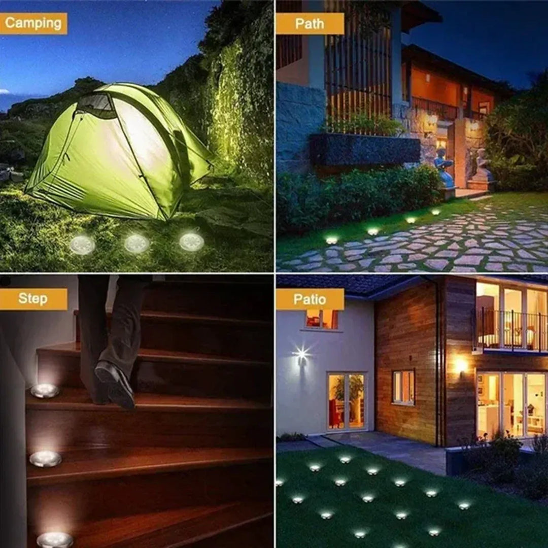 8/20 LED Solar Ground Lights - Stainless Steel, IP65 Waterproof, Auto