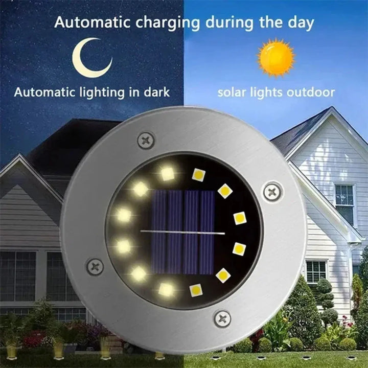 8/20 LED Solar Ground Lights - Stainless Steel, IP65 Waterproof, Auto