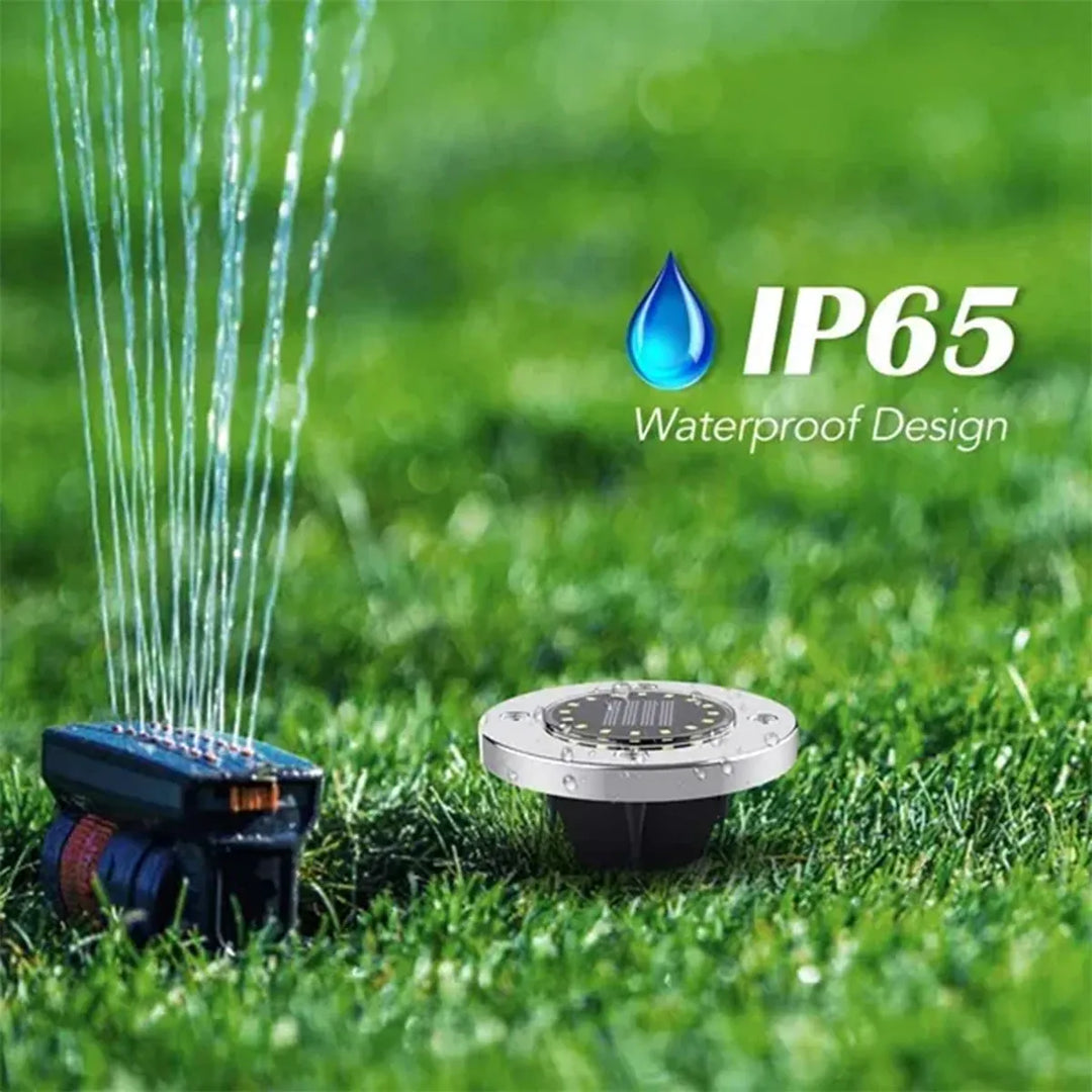 8/20 LED Solar Ground Lights - Stainless Steel, IP65 Waterproof, Auto