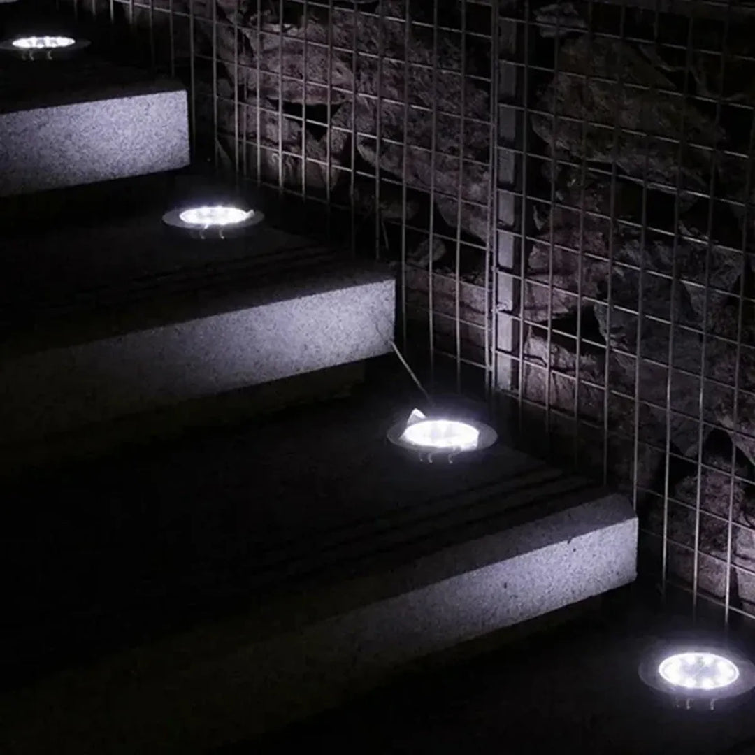 8/20 LED Solar Ground Lights - Stainless Steel, IP65 Waterproof, Auto