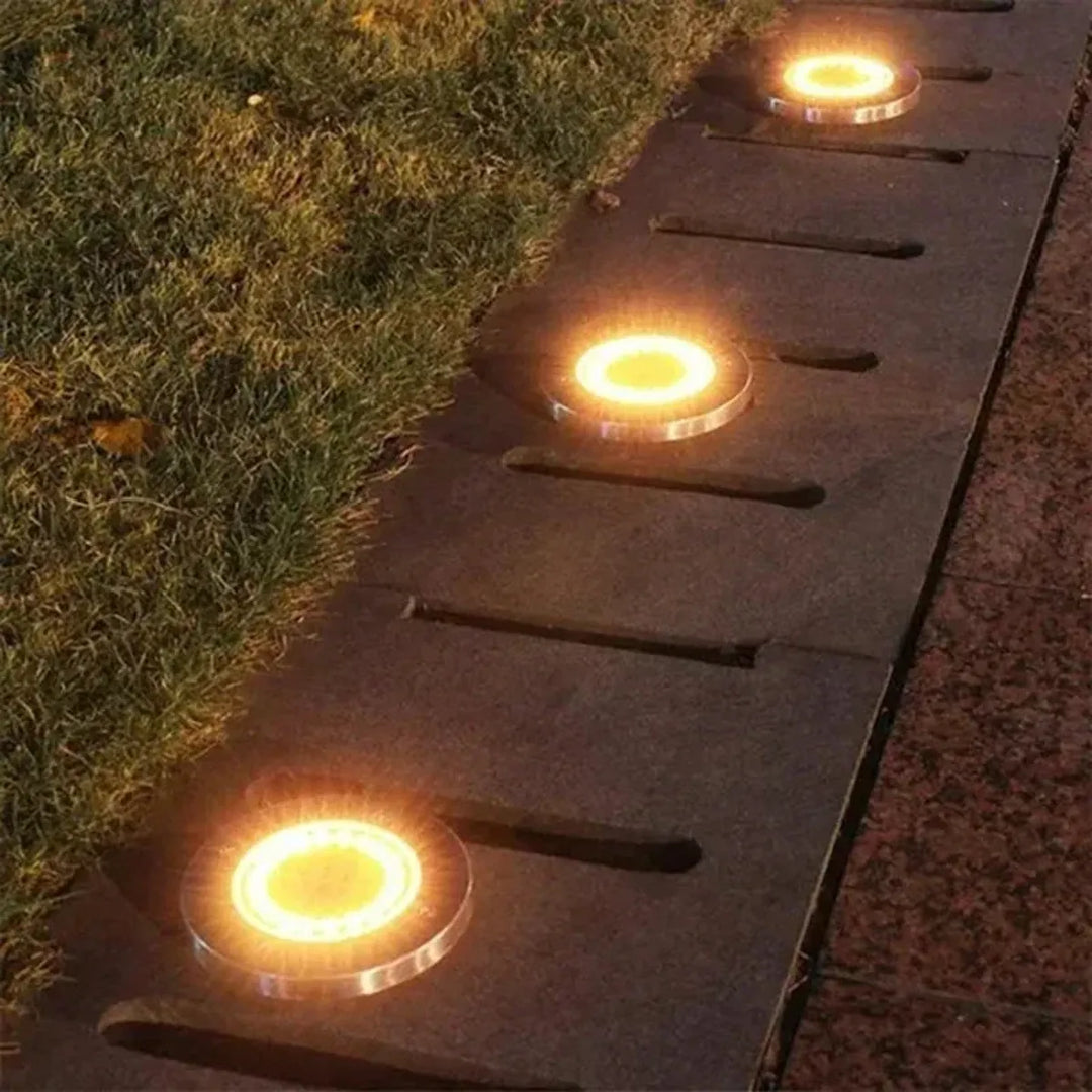 8/20 LED Solar Ground Lights - Stainless Steel, IP65 Waterproof, Auto